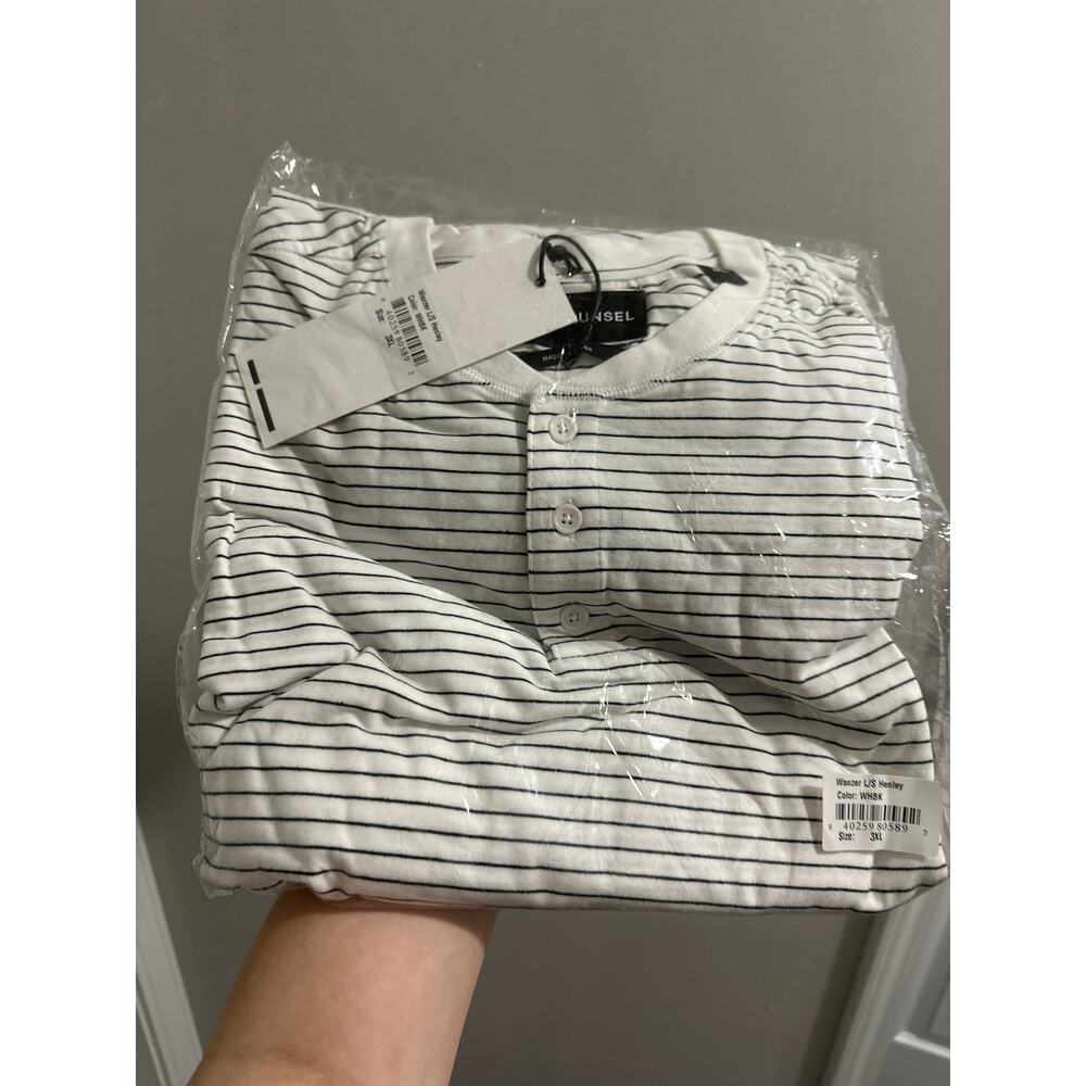 Good Counsel Men's Wanzer Striped Henley Long‎ Sleeve Shirt Black/White 3XL